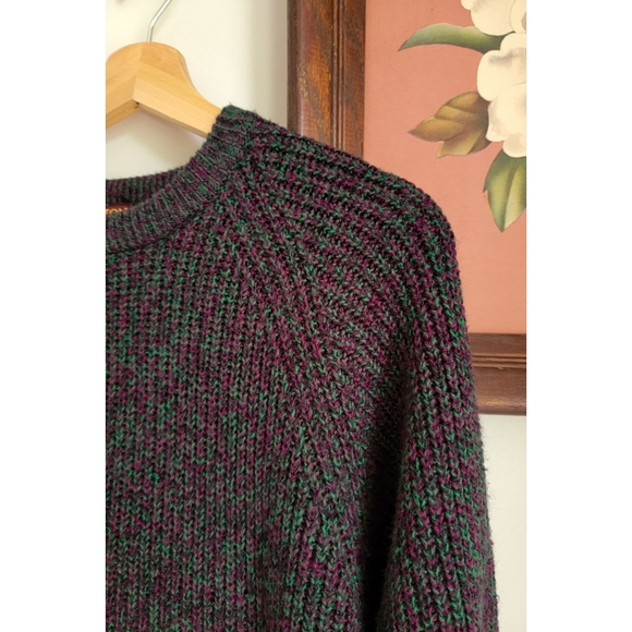 90s Ribbed Crewneck Sweater 1990s Vintage Black Space Dye / Heathered Rib Knit - Picture 2 of 14